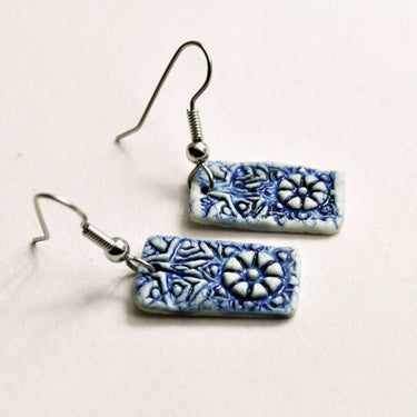 Earrings blue mandala, handmade pottery