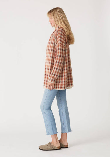 Fuzzy Plaid Long Sleeve Hooded Cardigan
