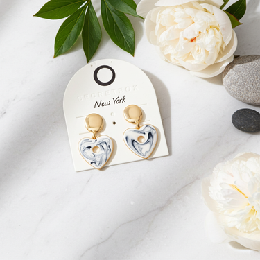 Blue Ceramic Heart Dangle Earrings - GD - Dangle