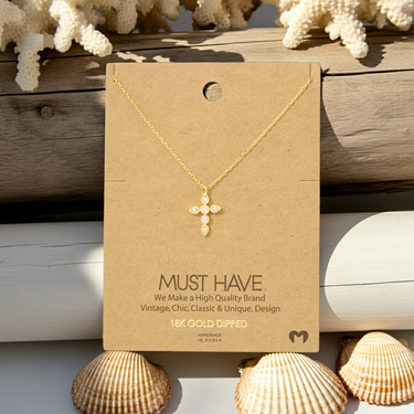 Cz Gold Dipped Cross Pendant Necklace - G - Necklace