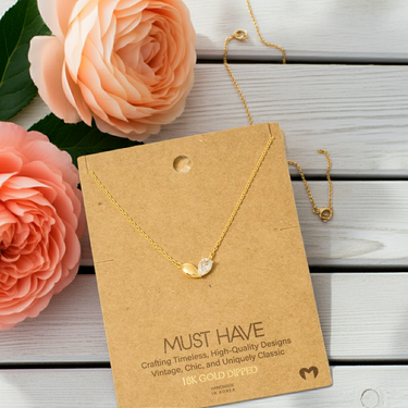Gold Dipped Cz Heart Shape Pendant Necklace - Gold - Necklace