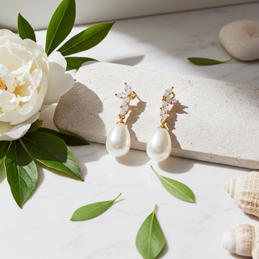 CZ Marquise Pearl Dangle Earrings