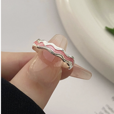 Galaxy Star Matching Couple Band Ring in 925 Sterling Silver with pink enamel detail.