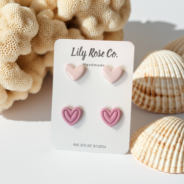 Pink Heart Stud Earrings For Women - Studs