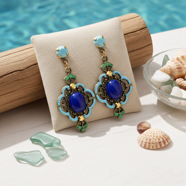 Lapis Lazuli Blue Stone Egyptian Revival Earrings