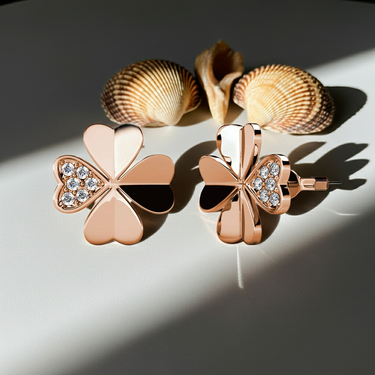Clover Petal Earrings - Rose Gold and Crystal