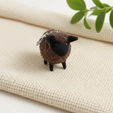 Handmade Felt Keychain - Fluffy Brown Sheep
